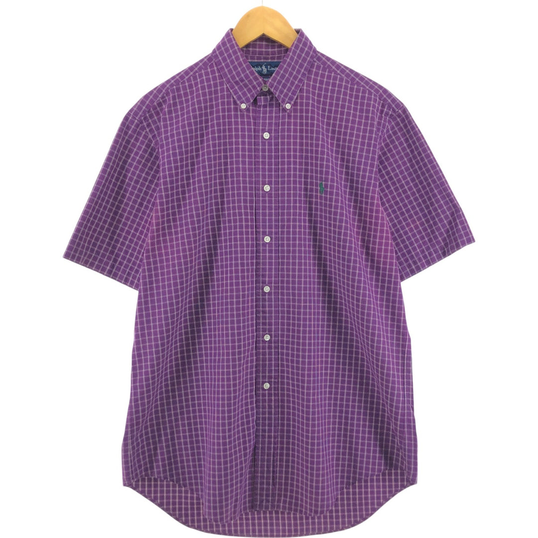Ralph Lauren Classic Fit Short Sleeve Button Down Check Shirt Men's M cotton Purple type red-purple Vintage Second Hand