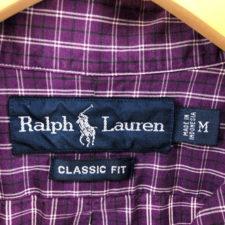 Ralph Lauren Classic Fit Short Sleeve Button Down Check Shirt Men's M cotton Purple type red-purple Vintage Second Hand