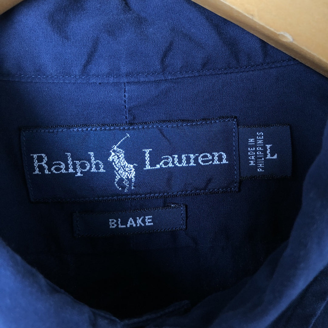 Ralph Lauren BLAKE long sleeve button down shirt, men's size L cotton navy blue type Vintage Second Hand