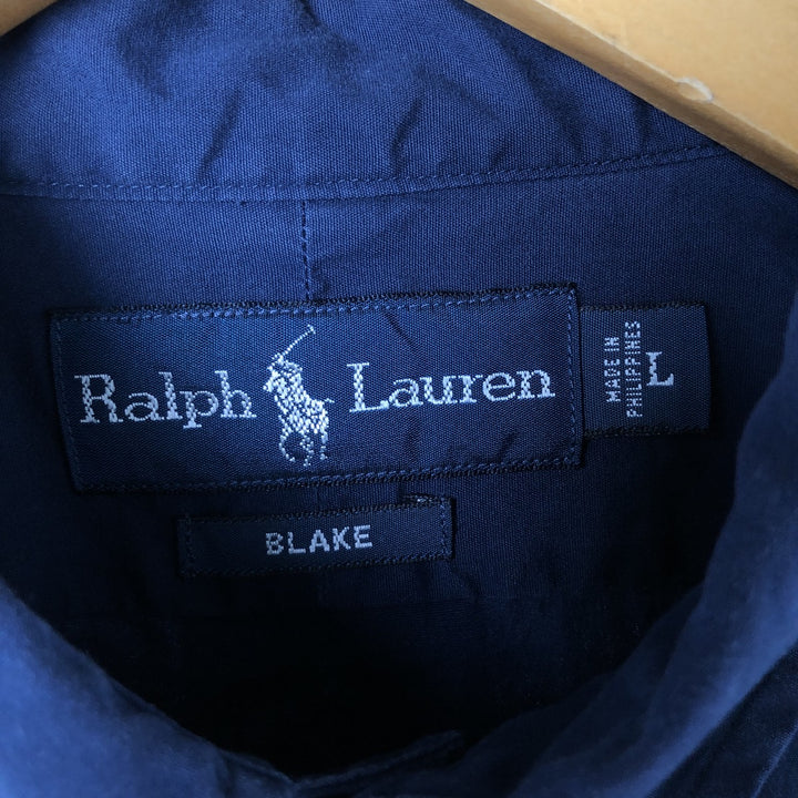 Ralph Lauren BLAKE long sleeve button down shirt, men's size L cotton navy blue type Vintage Second Hand