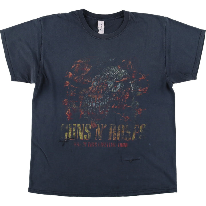 Gildan GUNS N' ROSES Band T-shirt, Men's L size cotton navy blue type Vintage Second Hand
