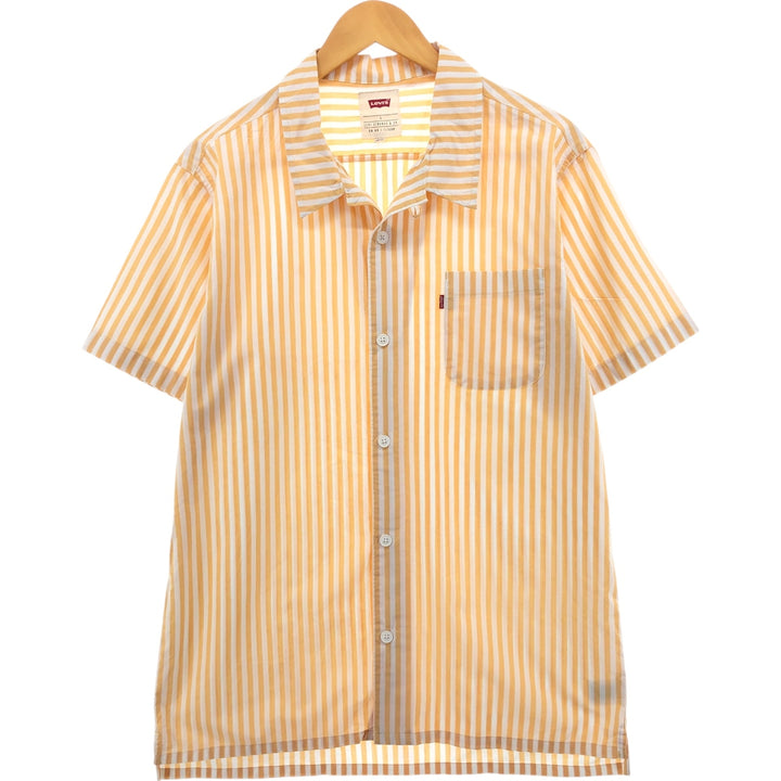 Levi's Stripe Pattern Short Sleeve Open Collar Cotton Shirt Box Shirt Men's L Size cotton orange type Vintage Second Hand