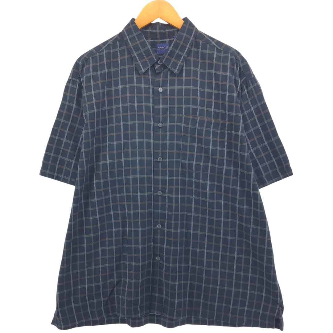 Arrow Check Pattern Short Sleeve Silk Shirt, Box Shirt, Men's XL silk black type Vintage Second Hand