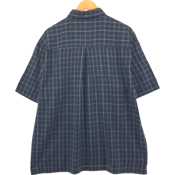 Arrow Check Pattern Short Sleeve Silk Shirt, Box Shirt, Men's XL silk black type Vintage Second Hand