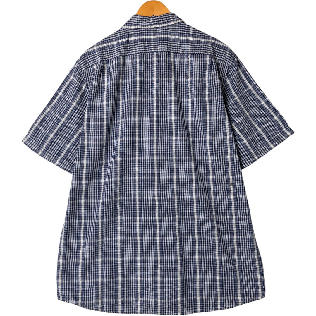 LLBean Seersucker Short Sleeve Cotton Check Shirt, Men's Size L Organic cotton blue type Vintage Second Hand