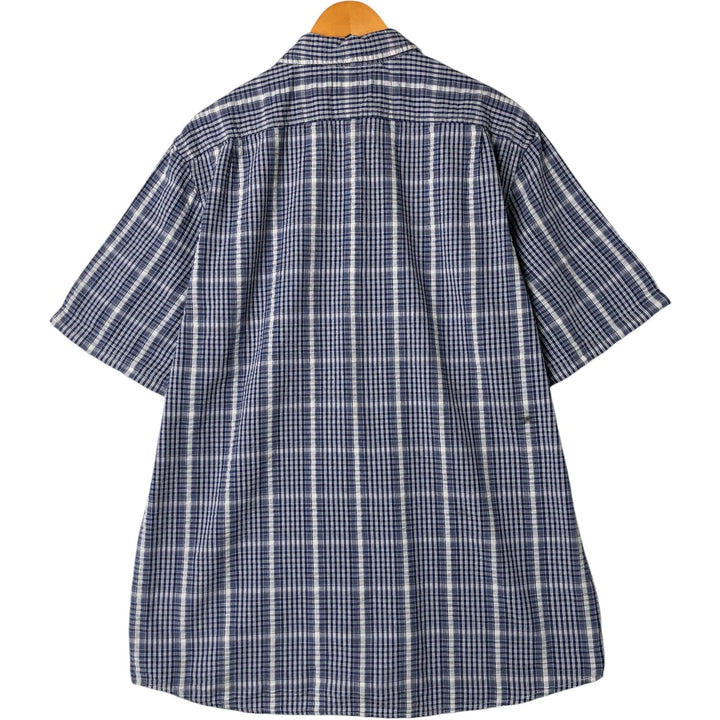 LLBean Seersucker Short Sleeve Cotton Check Shirt, Men's Size L Organic cotton blue type Vintage Second Hand