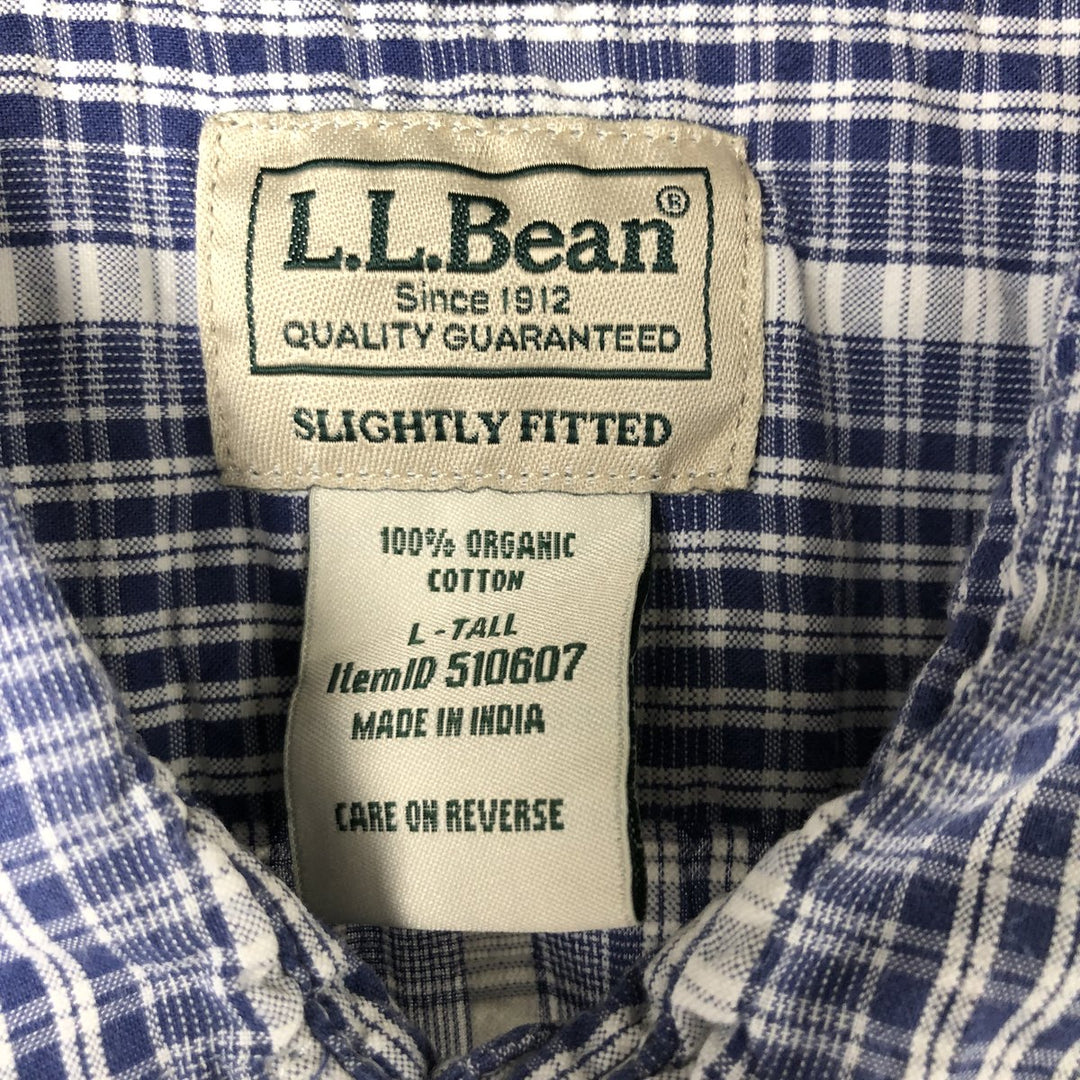 LLBean Seersucker Short Sleeve Cotton Check Shirt, Men's Size L Organic cotton blue type Vintage Second Hand