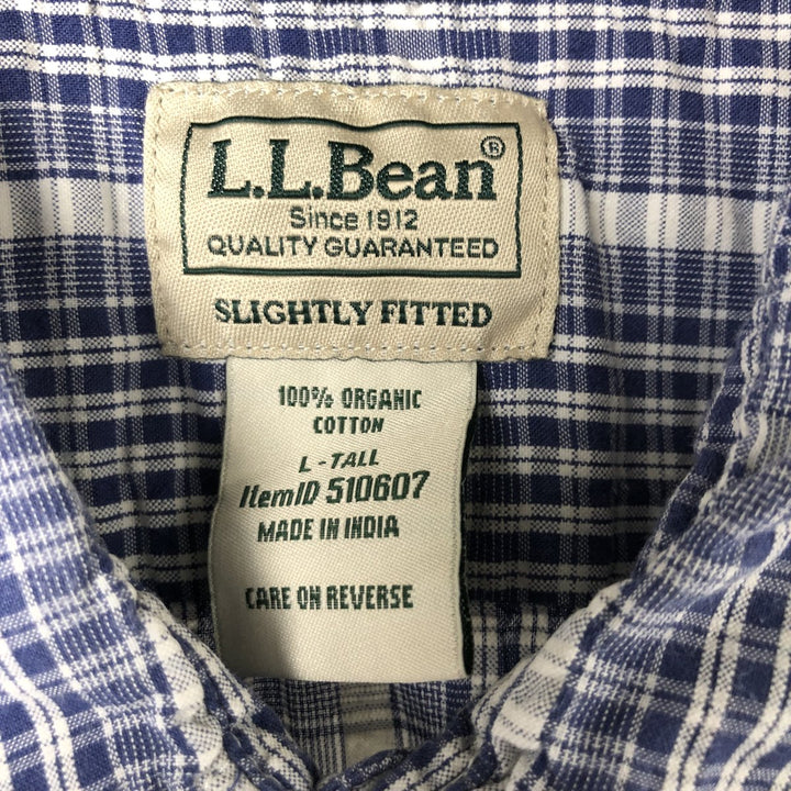 LLBean Seersucker Short Sleeve Cotton Check Shirt, Men's Size L Organic cotton blue type Vintage Second Hand