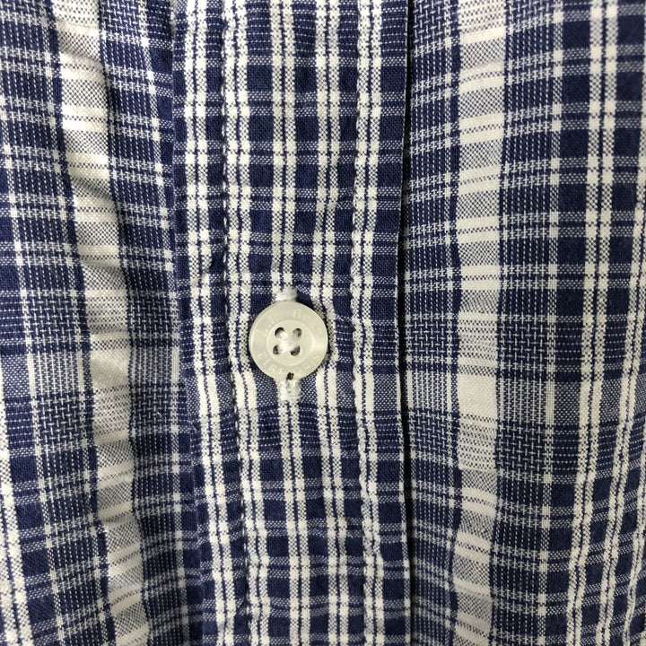 LLBean Seersucker Short Sleeve Cotton Check Shirt, Men's Size L Organic cotton blue type Vintage Second Hand