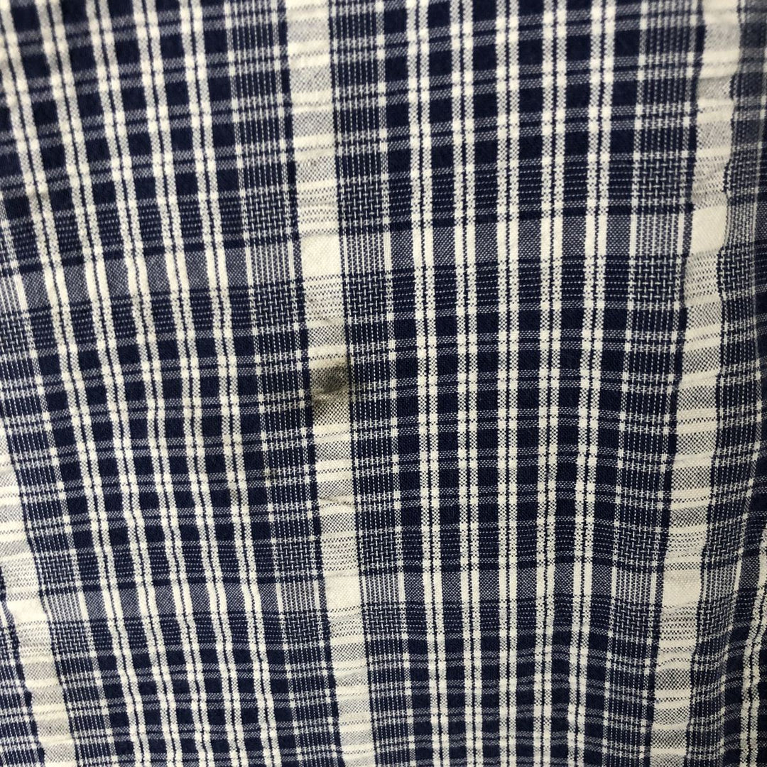 LLBean Seersucker Short Sleeve Cotton Check Shirt, Men's Size L Organic cotton blue type Vintage Second Hand