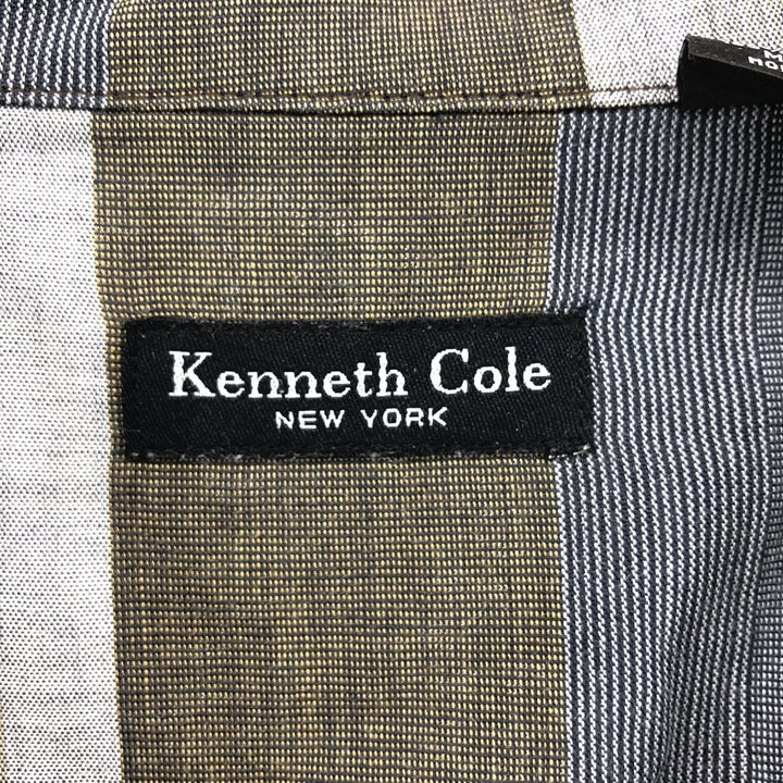KENNETH COLE Border Pattern Short Sleeve Open Collar Shirt Box Shirt Men's XL Vintage cotton Khaki type sage green Vintage Second Hand