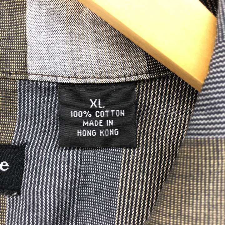 KENNETH COLE Border Pattern Short Sleeve Open Collar Shirt Box Shirt Men's XL Vintage cotton Khaki type sage green Vintage Second Hand