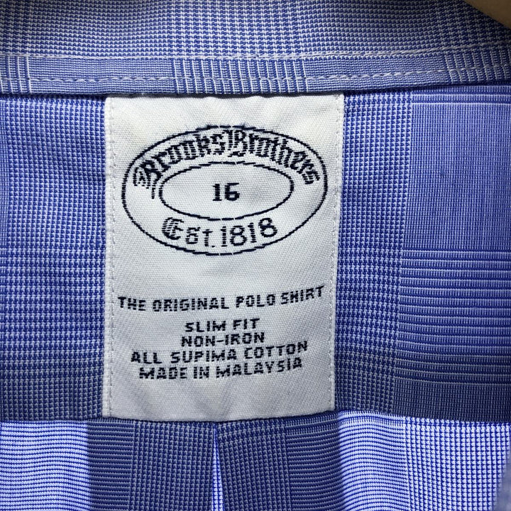Brooks Brothers Est.1818 Glen Check Short Sleeve Button Down Check Shirt Size 16 Men's L cotton blue type Vintage Second Hand
