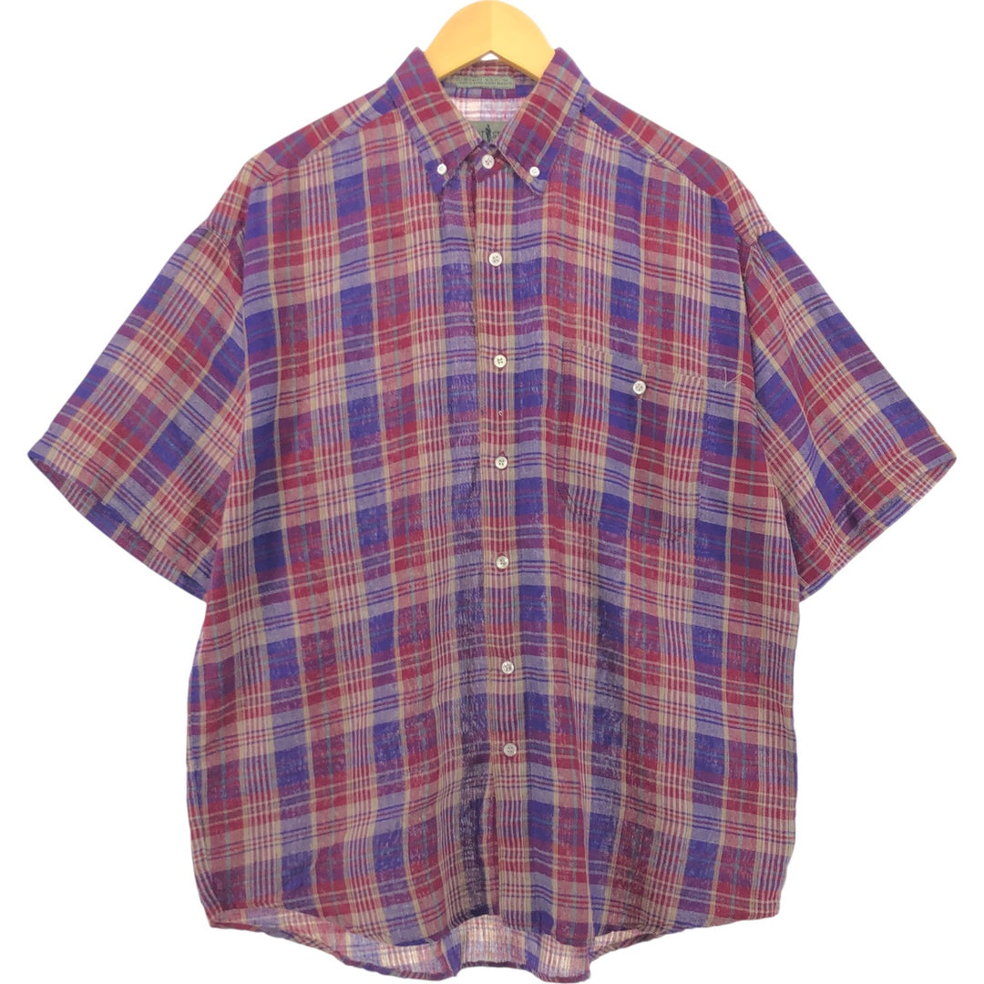 ROBERT STOCK Check Pattern Short Sleeve Linen Button Down Shirt Men's M cotton red type Vintage Second Hand