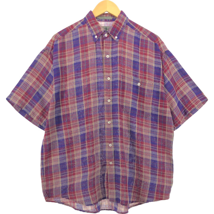 ROBERT STOCK Check Pattern Short Sleeve Linen Button Down Shirt Men's M cotton red type Vintage Second Hand