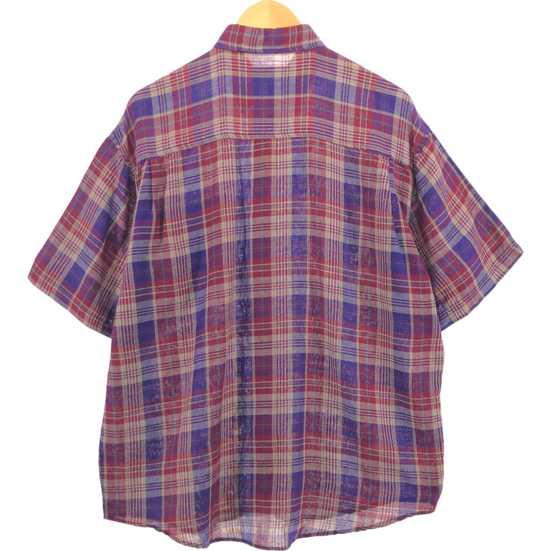ROBERT STOCK Check Pattern Short Sleeve Linen Button Down Shirt Men's M cotton red type Vintage Second Hand