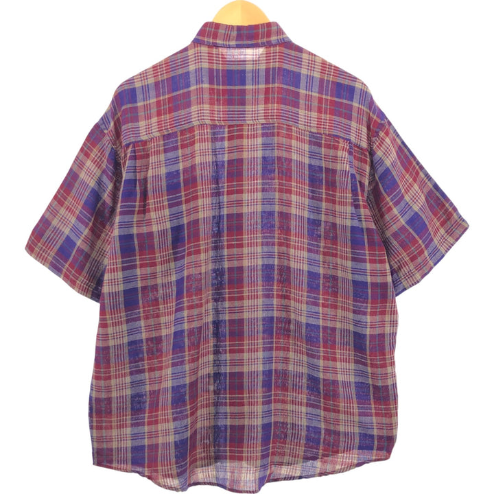 ROBERT STOCK Check Pattern Short Sleeve Linen Button Down Shirt Men's M cotton red type Vintage Second Hand