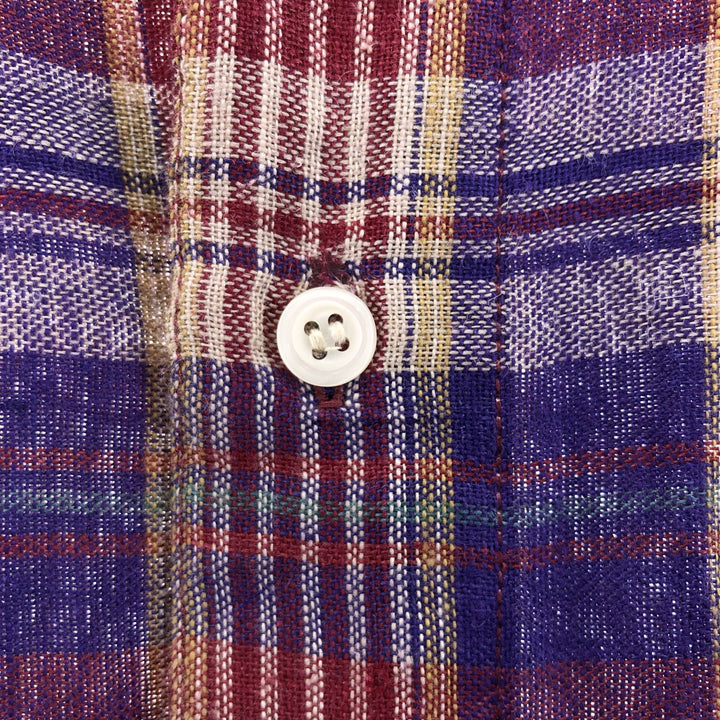 ROBERT STOCK Check Pattern Short Sleeve Linen Button Down Shirt Men's M cotton red type Vintage Second Hand