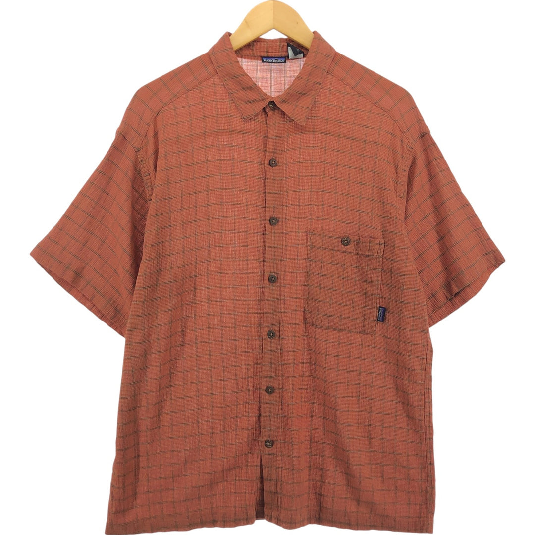 00'S Patagonia Organic Cotton 52917S00 Short Sleeve Cotton Check Shirt Box Shirt Men's Size L Organic cotton red type Vintage Second Hand