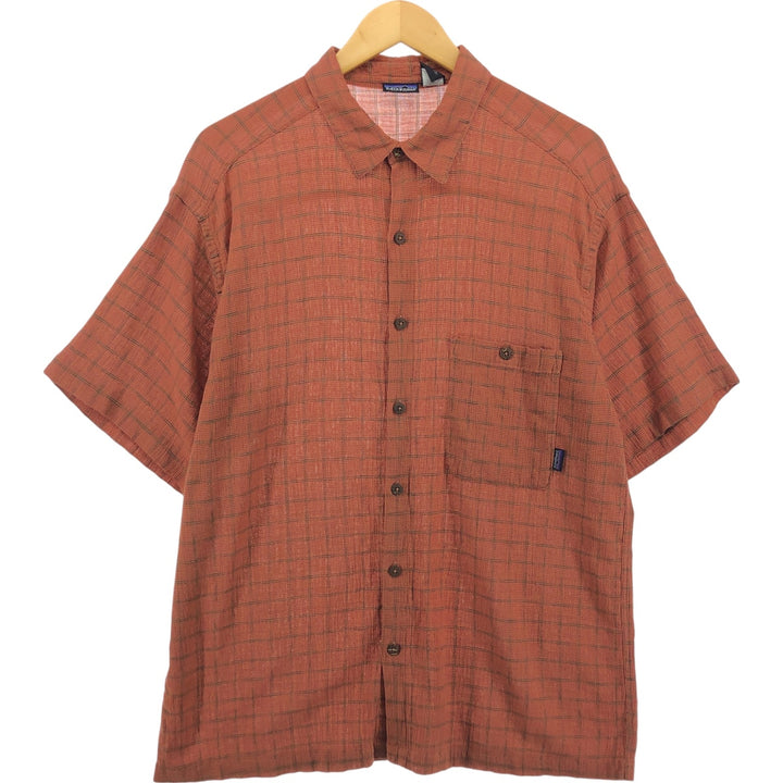 00'S Patagonia Organic Cotton 52917S00 Short Sleeve Cotton Check Shirt Box Shirt Men's Size L Organic cotton red type Vintage Second Hand