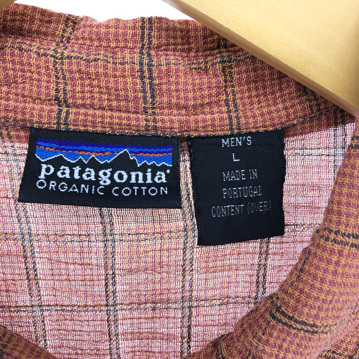 00'S Patagonia Organic Cotton 52917S00 Short Sleeve Cotton Check Shirt Box Shirt Men's Size L Organic cotton red type Vintage Second Hand
