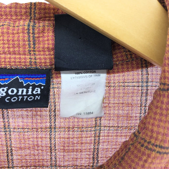 00'S Patagonia Organic Cotton 52917S00 Short Sleeve Cotton Check Shirt Box Shirt Men's Size L Organic cotton red type Vintage Second Hand