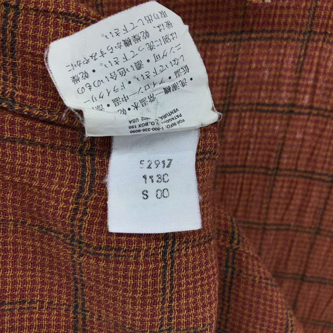 00'S Patagonia Organic Cotton 52917S00 Short Sleeve Cotton Check Shirt Box Shirt Men's Size L Organic cotton red type Vintage Second Hand