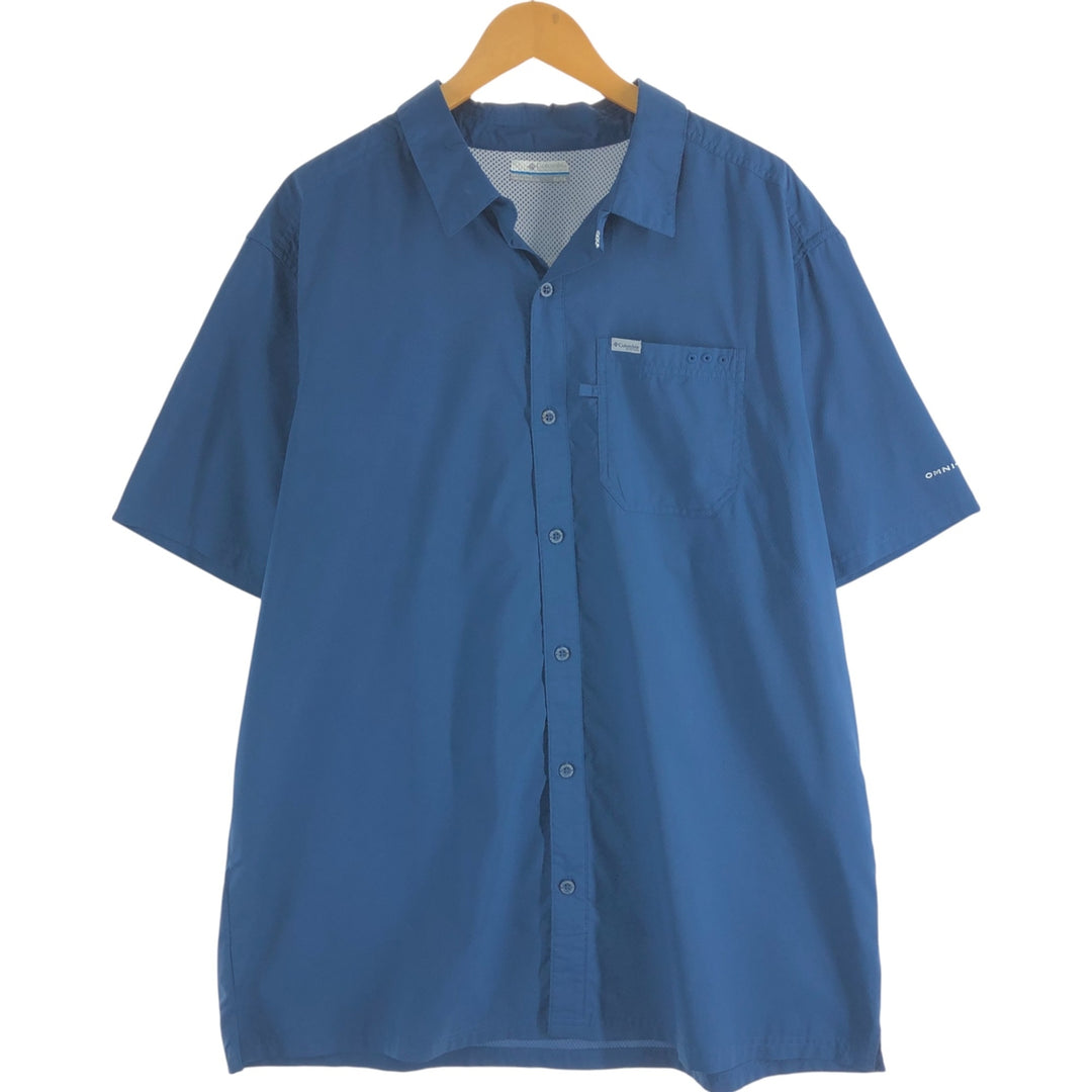 Columbia PFG OMNI-SHADE Ripstop Open Collar Short Sleeve Fishing Shirt Men's XL polyester navy blue type Vintage Second Hand