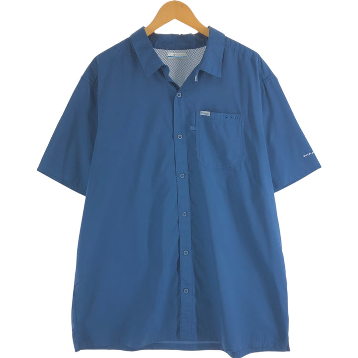 Columbia PFG OMNI-SHADE Ripstop Open Collar Short Sleeve Fishing Shirt Men's XL polyester navy blue type Vintage Second Hand