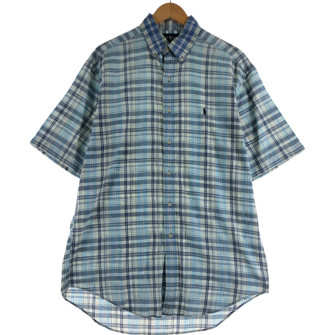 Ralph Lauren BLAKE short sleeve button down check shirt, men's size M cotton blue type Vintage Second Hand