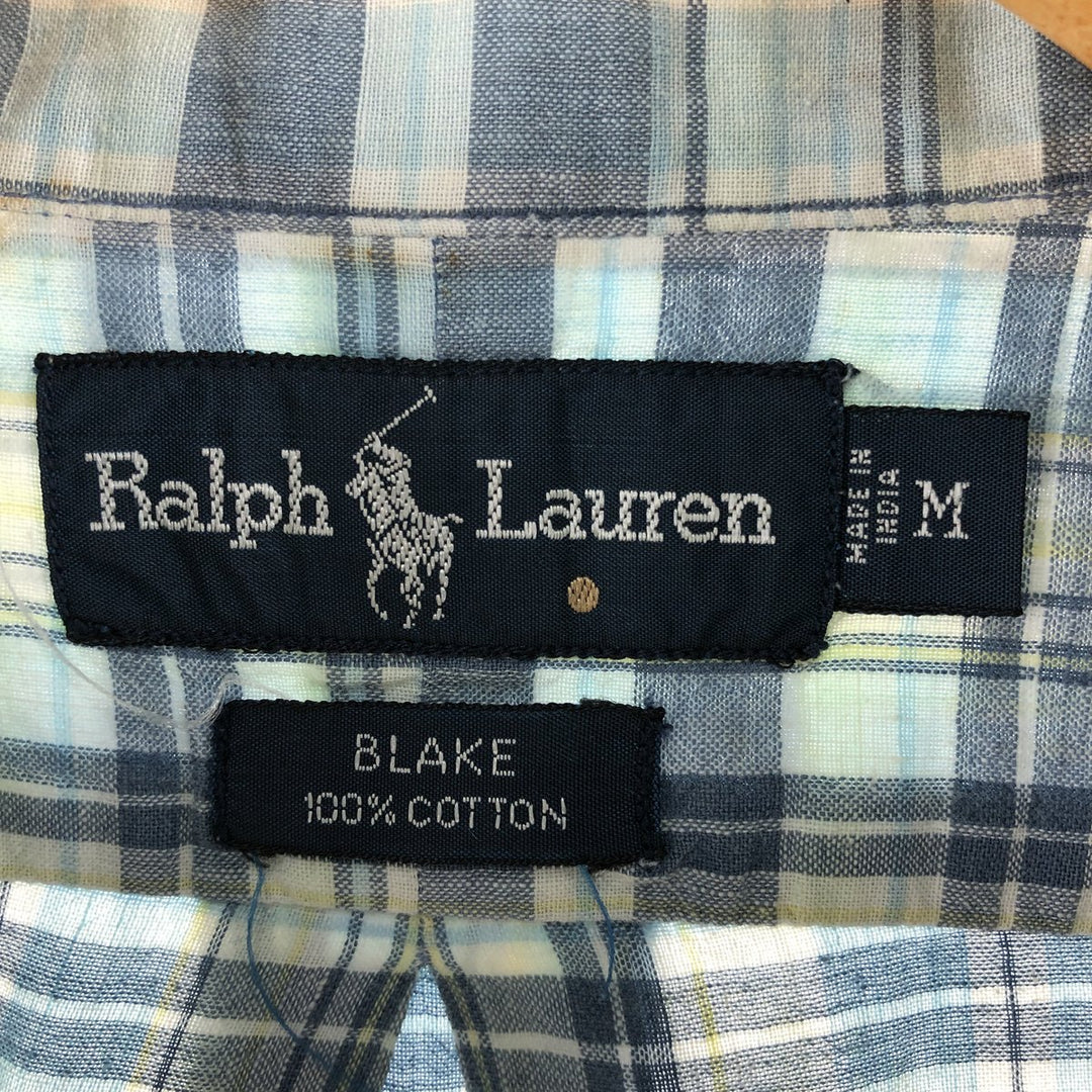 Ralph Lauren BLAKE short sleeve button down check shirt, men's size M cotton blue type Vintage Second Hand