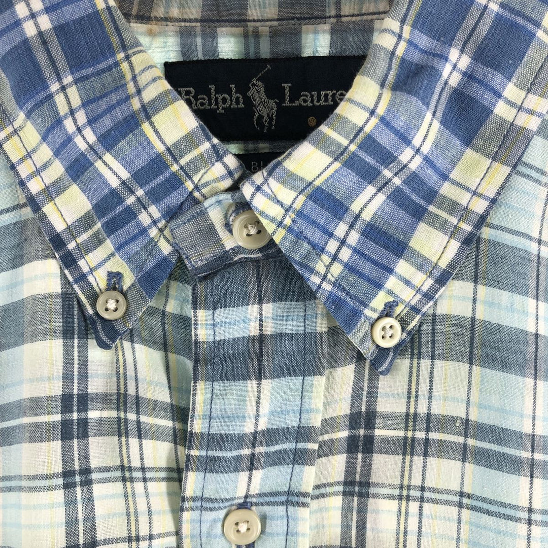 Ralph Lauren BLAKE short sleeve button down check shirt, men's size M cotton blue type Vintage Second Hand