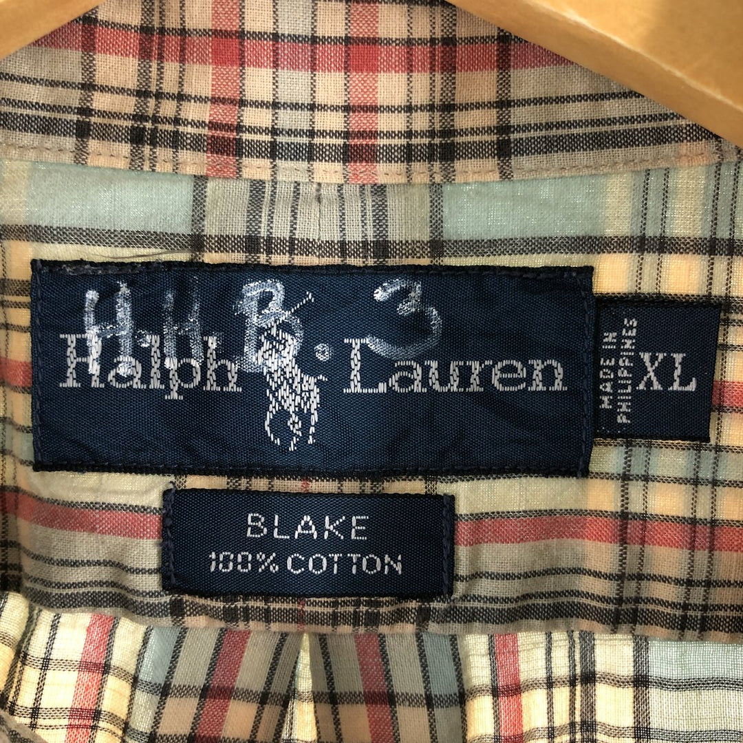 Ralph Lauren BLAKE short sleeve button down check shirt men's XL size cotton Beige type Vintage Second Hand