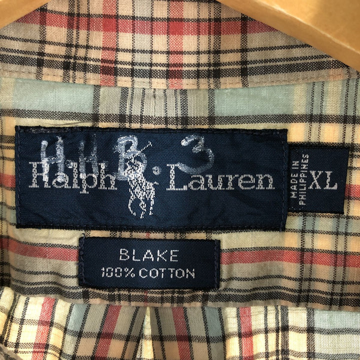 Ralph Lauren BLAKE short sleeve button down check shirt men's XL size cotton Beige type Vintage Second Hand