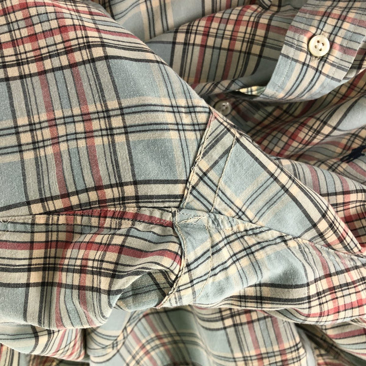 Ralph Lauren BLAKE short sleeve button down check shirt men's XL size cotton Beige type Vintage Second Hand