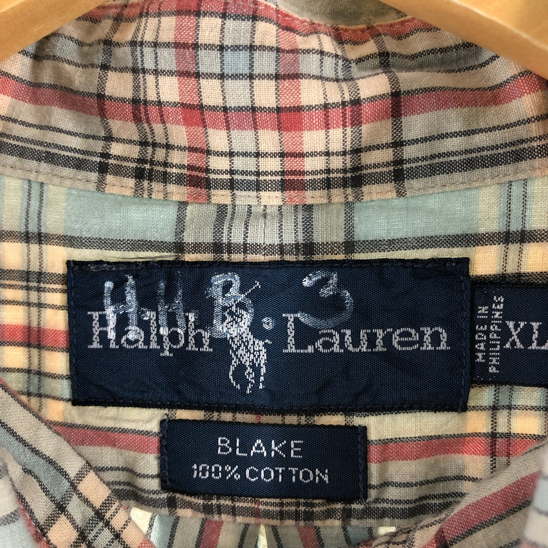 Ralph Lauren BLAKE short sleeve button down check shirt men's XL size cotton Beige type Vintage Second Hand