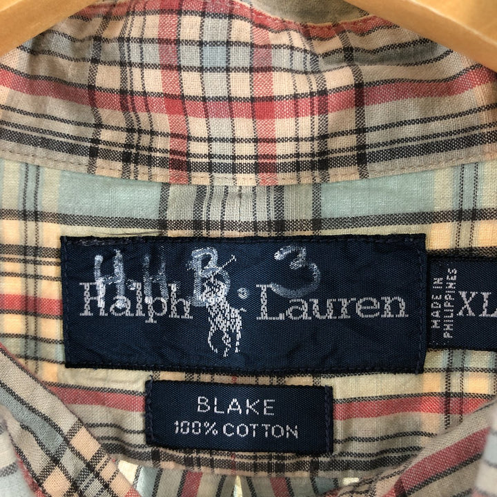 Ralph Lauren BLAKE short sleeve button down check shirt men's XL size cotton Beige type Vintage Second Hand