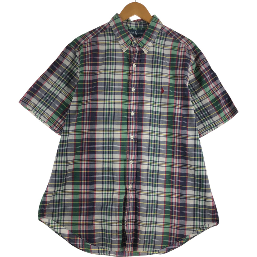 Ralph Lauren Classic Fit short sleeve button down check shirt, men's size XL cotton green type Vintage Second Hand