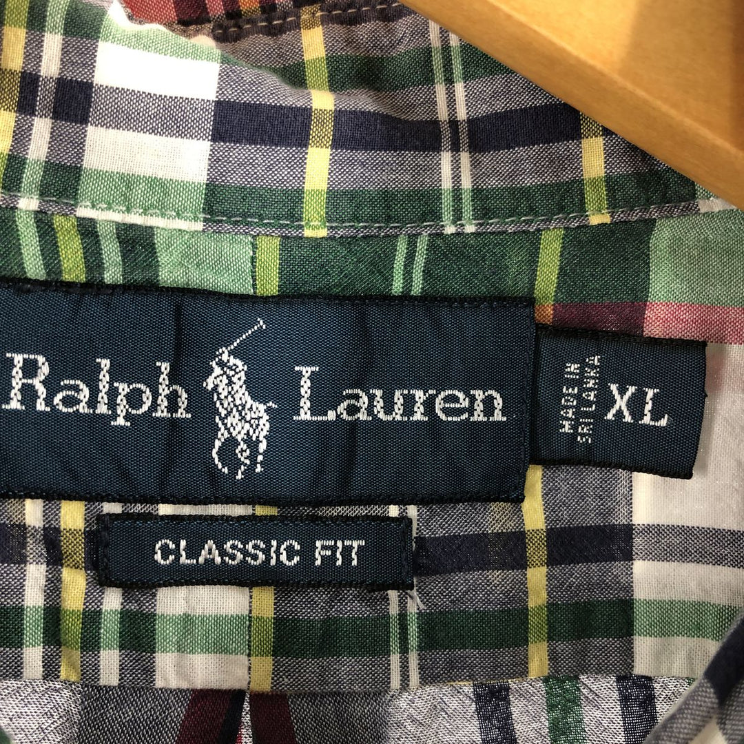 Ralph Lauren Classic Fit short sleeve button down check shirt, men's size XL cotton green type Vintage Second Hand