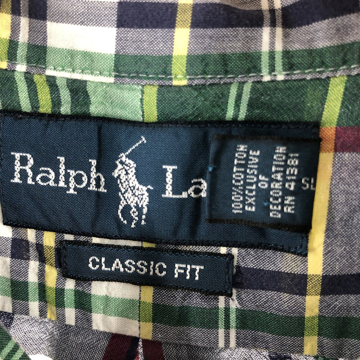 Ralph Lauren Classic Fit short sleeve button down check shirt, men's size XL cotton green type Vintage Second Hand