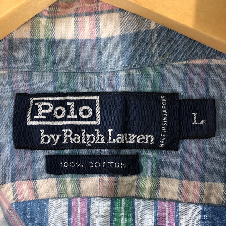 Ralph Lauren POLO by Ralph Lauren short sleeve button down check shirt men's size L cotton blue type Vintage Second Hand