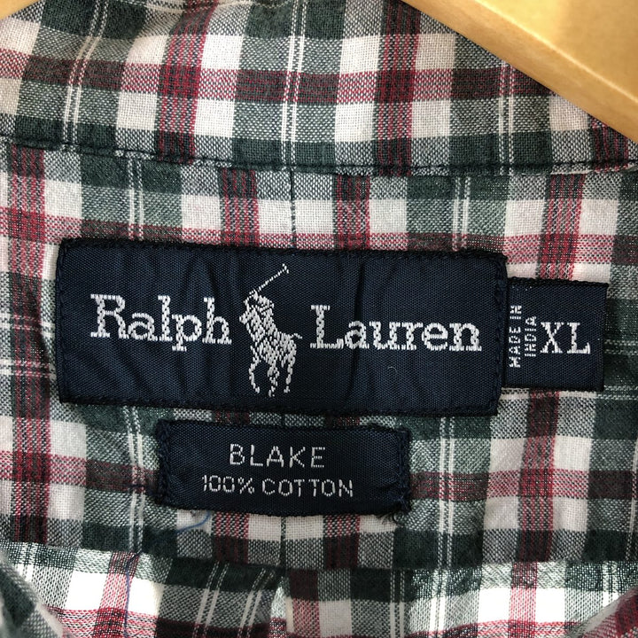 Ralph Lauren BLAKE short sleeve button down check shirt men's XL size cotton green type Vintage Second Hand