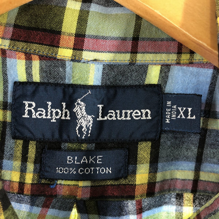 Ralph Lauren BLAKE short sleeve button down check shirt men's XL size cotton blue type Vintage Second Hand