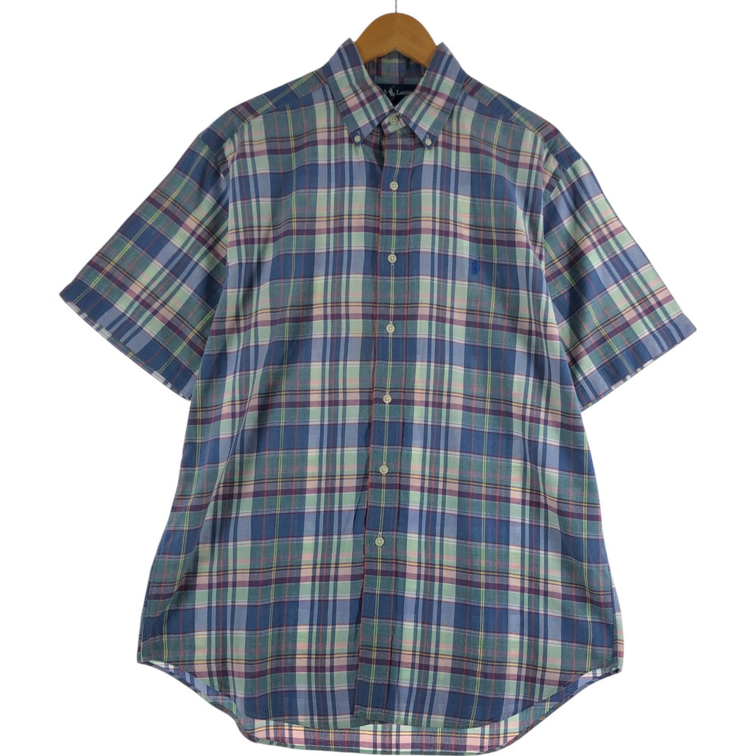 Ralph Lauren BLAKE short sleeve button down check shirt, men's size M cotton blue type Vintage Second Hand