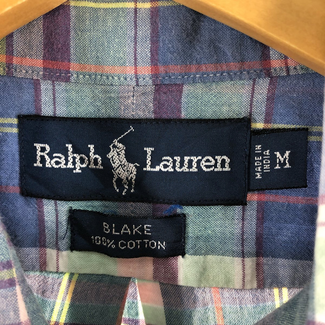 Ralph Lauren BLAKE short sleeve button down check shirt, men's size M cotton blue type Vintage Second Hand