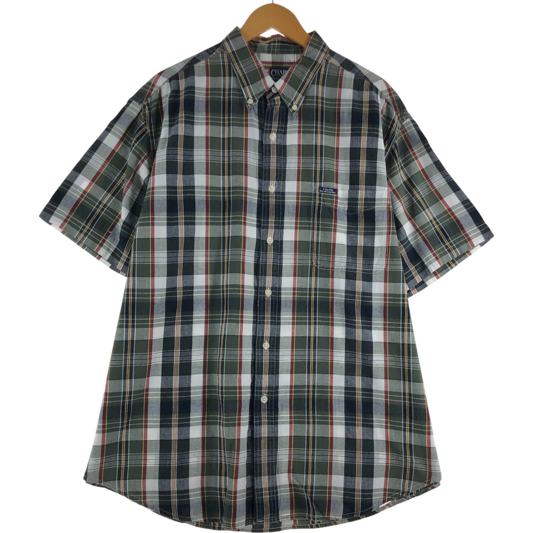 Ralph Lauren CHAPS short sleeve button down check shirt men's XL size cotton Khaki type sage green Vintage Second Hand