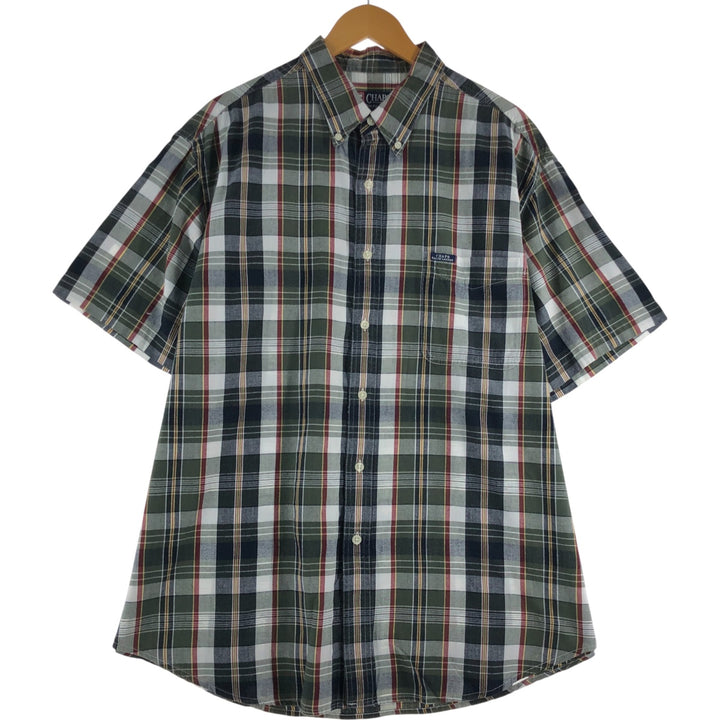 Ralph Lauren CHAPS short sleeve button down check shirt men's XL size cotton Khaki type sage green Vintage Second Hand