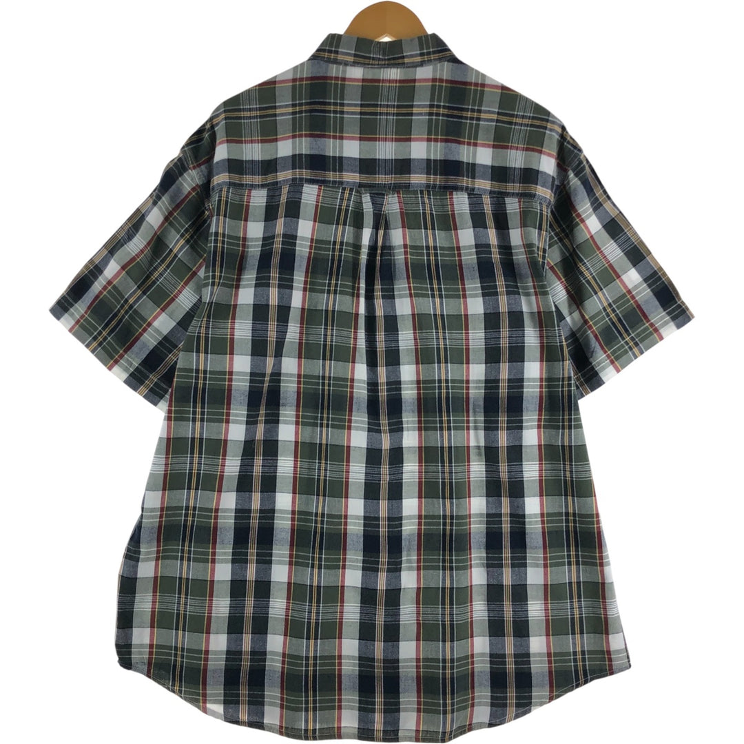 Ralph Lauren CHAPS short sleeve button down check shirt men's XL size cotton Khaki type sage green Vintage Second Hand