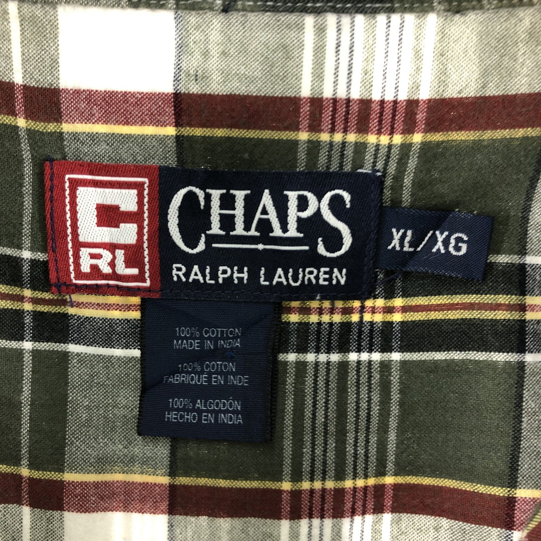 Ralph Lauren CHAPS short sleeve button down check shirt men's XL size cotton Khaki type sage green Vintage Second Hand