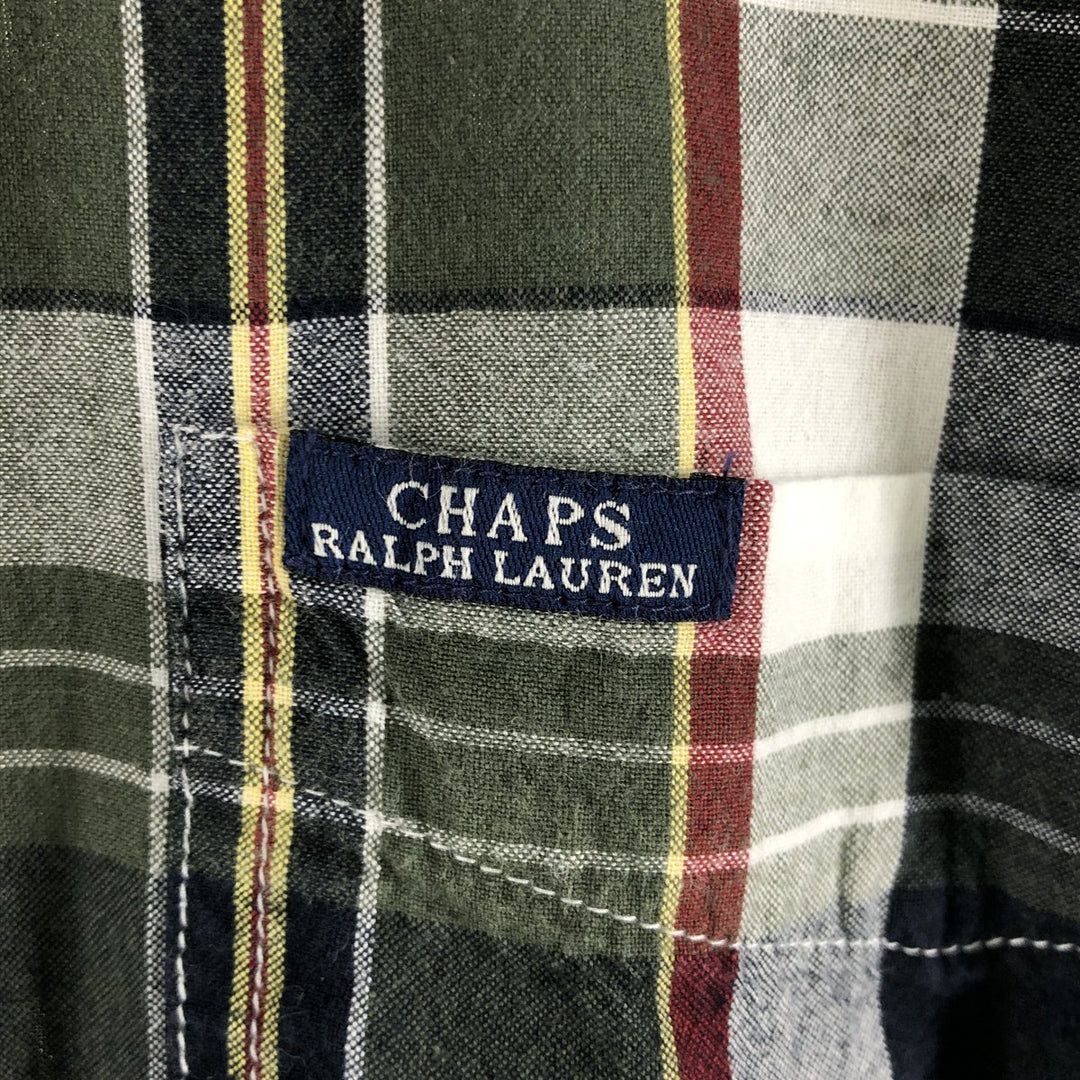 Ralph Lauren CHAPS short sleeve button down check shirt men's XL size cotton Khaki type sage green Vintage Second Hand